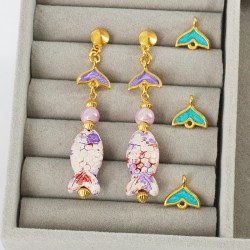 Enameled Zamak Connector Mermaid Tail 9x14mm