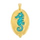 Enameled Zamak Charm Oval with Seahorse 13x21mm