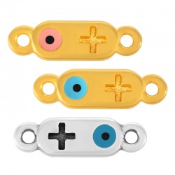 Enameled Zamak Connector Tag with Cross Evil Eye 12x5mm