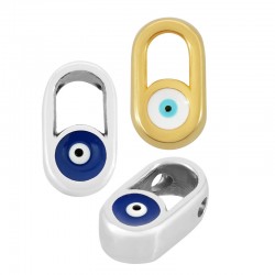 Enameled Zamak Slider Oval with Evil Eye 7x12mm Ø2.2mm