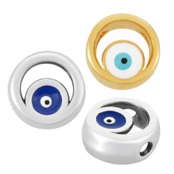 Enameled Zamak Slider Circle with Evil Eye 10mm Ø2.2mm