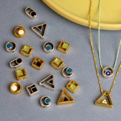 Enameled Zamak Pendant Triangle with Evil Eye 15x13mm Ø2.2mm