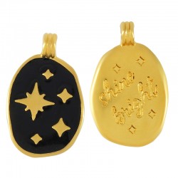 Breloque Ovale en Zamak Émaillé « Shine Bright » avec Étoiles 14 x 19 mm