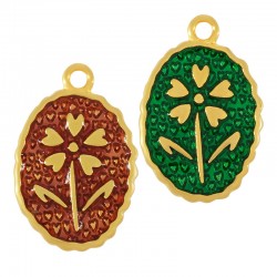 Enameled Zamak Charm Oval “LA VIE” with Flower 15x20mm