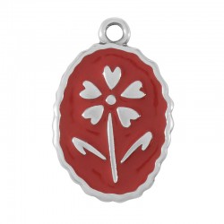Ciondolo Ovale in Zama Smaltata La Vie con Fiore 15X20 mm