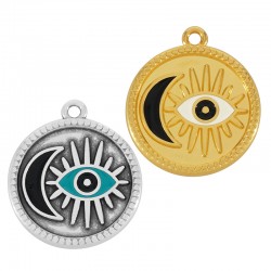 Charm rond en Zamak Émaillé avec lune et œil Maléfique 22 mm