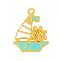 Pendentif en Zamak Émaillé Bateau avec roue de Gouvernail 22 x 28 mm