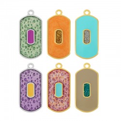 Étiquette Pendante Rectangulaire en Zamak Émaillé 17 x 31 mm