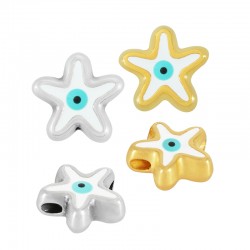 Enameled Zamak Bead Starfish with Evil Eye 10mm Ø1.6mm