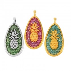 Breloque en Zamak Émaillé en Forme de Goutte avec Ananas 14 x 24 mm