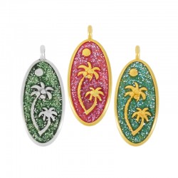 Charm Ovale en Zamak Émaillé avec Palmier 13 x 25 mm