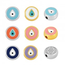 Enameled Zamak Slider Round with Teardrop Evil Eye 10mm Ø2.2mm