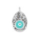 Enameled Zamak Charm Teardrop with Evil Eye Flowers 15x19mm