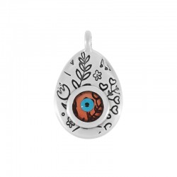 Breloque en Zamak Émaillé en Forme de Goutte avec Fleurs et œil Maléfique 15 x 19 mm