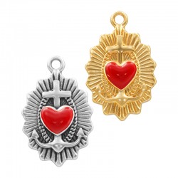 Charm cœur en Zamak Émaillé avec Ancre 14X22Mm