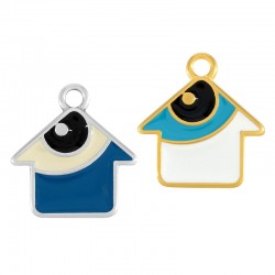 Charm en Zamak Émaillé Représentant une Maison avec un œil Maléfique 19 x 17 mm