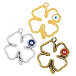 Pendentif en Zamak Émaillé Trèfle à Quatre Feuilles avec œil Maléfique 29 x 31 mm