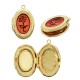 Enameled Brass Locket Pendant Oval with Rose 21mm