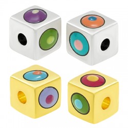 Enameled Brass Bead Cube with Evil Eye 8mm Ø3mm