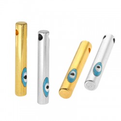 Enameled Brass Slider Bar Round with Evil Eye 4x20mm Ø2mm