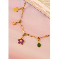 Breloque Fleur avec Émail 15x16mm en Acier Inoxydable 304