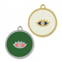 Enameled Stainless Steel 304 Charm Round with Evil Eye 17mm