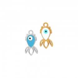 Enameled Stainless Steel 304 Charm Fish & Evil Eye 6.8x1.3mm