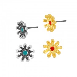 Boucle D'Oreille Fleur en Zamak Émaillé 9 mm