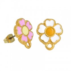 Enameled Zamak Earring Flower Loop & Safety Back 13mm