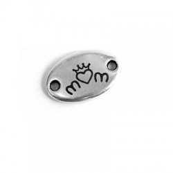 Conector de Metal Zamak Oval "Mom" Corazón y Corona 11x18mm
