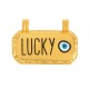 Colgante de Metal Zamak Chapa "LUCKY" con Ojo Esmaltado y 2 Anillas 11x21mm