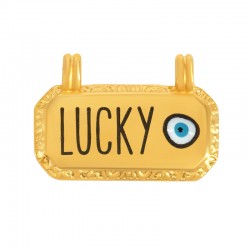 Étiquette Porte-Bonheur en Zamak « Lucky » avec œil Maléfique Émaillé et 2 Anneaux 11 x 21 mm
