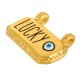 Colgante de Metal Zamak Chapa "LUCKY" con Ojo Esmaltado y 2 Anillas 11x21mm