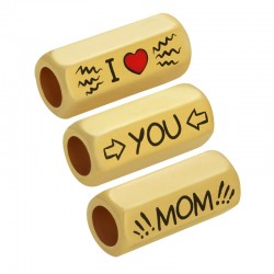 Enameled Brass Tube Hexagon "I LOVE YOU MOM" 8x19mm Ø5mm