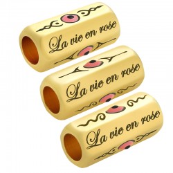 Enameled Brass Tube Hexagon "La vie en rose" 8x19mm Ø5mm