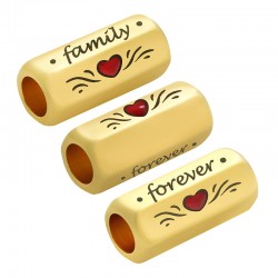 Enameled Brass Tube Hexagon "FAMILY" with Heart 8x19mm Ø5mm