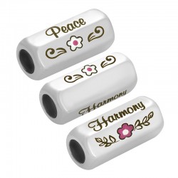 Tubo Esagonale in Ottone Smaltato"Peace" con Fiore 8x19 mm Ø5 mm