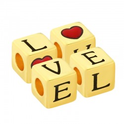 Μεταλλική Xάντρα Κύβος "LOVE" Γούρι με Σμάλτο 10mm Ø5.2mm