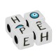 Brass Lucky Bead Cube "HOPE" with Evil Eye 10mm Ø5.2mm