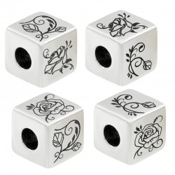 Perle Cubique en Laiton avec Fleur rose 10 mm Ø5.2 mm