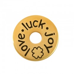 Entretoise Ronde en Laiton « luck joy love » 20 Mm/1.9 mm Ø5.2 mm
