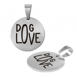 Breloque Ronde "DOG LOVE" 15mm/1.5mm en Acier Inoxydable 304