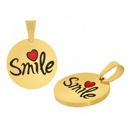 Breloque Ronde “Smile” avec Émail 15mm (Ø1.2mm) en Acier Inoxydable 304