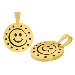 Stainless Steel 304 Charm Round Smile Face 15mm Ø1.2mm