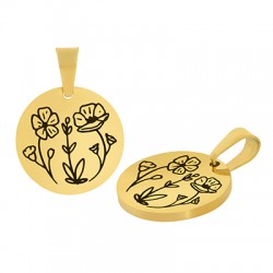 Stainless Steel 304 Charm Round Flowers 15mm Ø1.2mm
