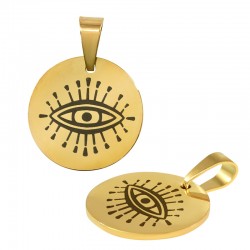 Breloque Ronde avec Œil Porte-Bonheur 15mm/1.5mm en Acier Inoxydable 304