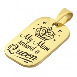 Pendentif Étiquette avec Couronne Cœur "Mom Queen" 16.5x25mm/1.5mm en Acier Inoxydable 304