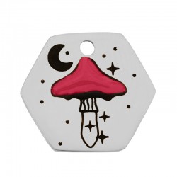 Breloque Hexagone avec Champignon & Émail 15x13mm en Acier Inoxydable 304