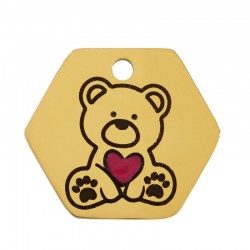 Breloque Hexagone Doudou Ours avec Cœur & Émail 15x13mm en Acier Inoxydable 304