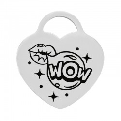 Ciondolo a Forma di Cuore in Acciaio Inossidabile 304 "WOW" con labbra 13,5x13,4 mm
